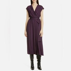 JASON WU Cassis Purple Triacetate Twill Blouson Wrap Midi Dress